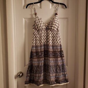 Derek Heart Summer Sundress Spaghetti Strap White Blue Cotton Dress India XL